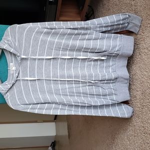 Striped, long sleeve shirt with a hoodie